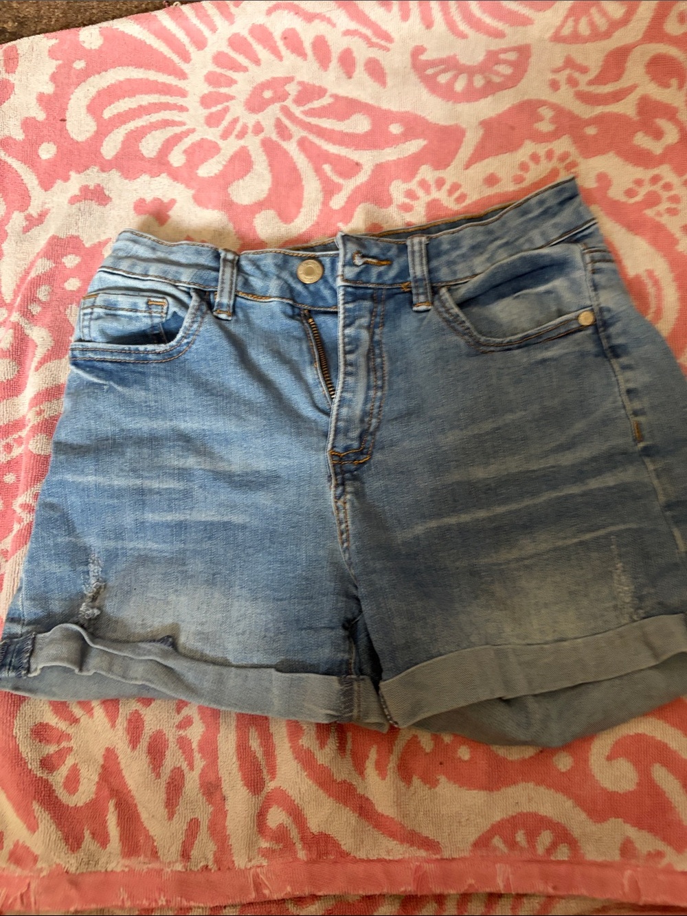 Casual Light Blue Rolled-Hem Denim Shorts for Women